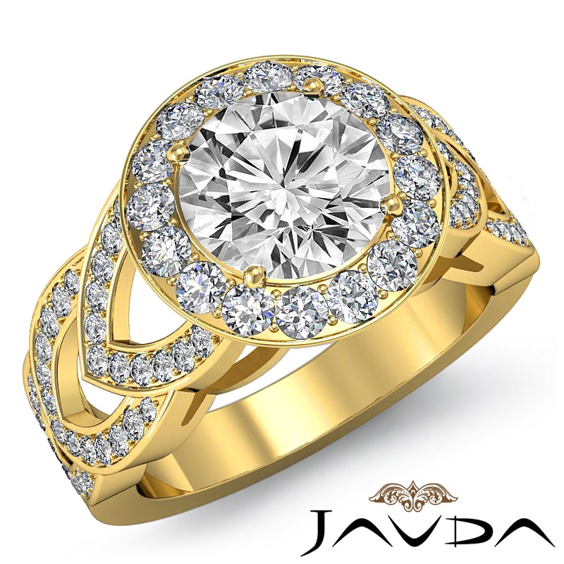 Designer Shank Halo Pave diamond Ring 14k Gold Yellow