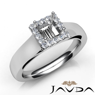 Princess Diamond Engagement Halo Pave Setting Semi Mount Ring 18k Gold White 0.2Ct