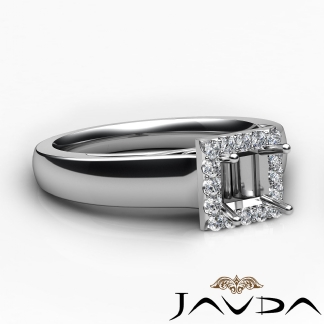 Princess Diamond Engagement Halo Pave Setting Semi Mount Ring 18k Gold White 0.2Ct
