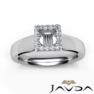 Princess Diamond Engagement Halo Pave Setting Semi Mount Ring 18k Gold White 0.2Ct