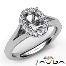 Diamond Engagement Oval Semi Mount 14K W Gold Halo Pave Setting Ring 0.20Ct
