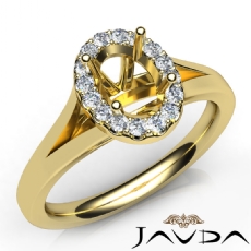 Diamond Engagement Oval Semi Mount 14k Gold Yellow Halo Pave Setting Ring  (0.2Ct. tw.)