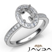 Halo Pave Setting Diamond Engagement Oval Semi Mount Ring Platinum 950 0.5Ct - javda.com 