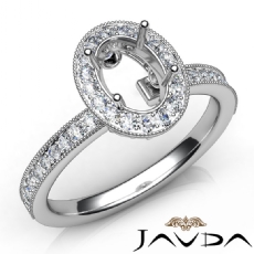 Halo Pave Setting Diamond Engagement Oval Semi Mount Ring 14K White Gold 0.50Ct