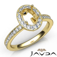 Halo Pave Setting Diamond Engagement Oval Semi Mount Ring 14k Gold Yellow  (0.5Ct. tw.)
