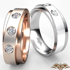 3 Stone Double Layer Diamond Mens Wedding Band 14k White Gold 0.35 Ct