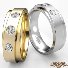 3 Stone Double Layer Diamond Mens Wedding Band 14k Gold Yellow  (0.35Ct. tw.)