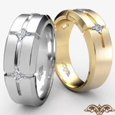 Matte 3 Stone Princess Diamond Men's Wedding Band 14k Gold Yellow  (0.3Ct. tw.)