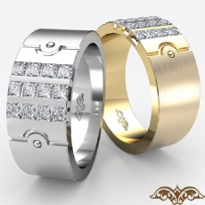 Matte 3 Row Channel Round Diamond Men's Half Wedding Band 14k Gold Yellow  (0.75Ct. tw.)