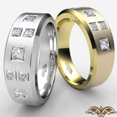 Unique Matte Finish Princess Diamond Men's Half Wedding Band 14k Gold Yellow  (1Ct. tw.)