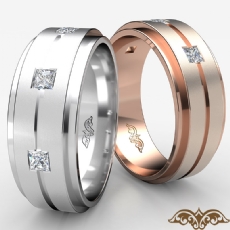 Grooved Bezel 3 Stone Diamond Men's Half Wedding Band in 14k White Gold 0.21 Ct