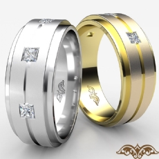 Grooved Bezel 3 Stone Diamond Men's Half Wedding Band in 14k Gold Yellow  (0.21Ct. tw.)