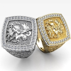 Saint George Men's Signet Sovereign Diamond Ring in 18k Gold Yellow  (1.9Ct. tw.)