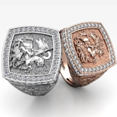 Saint George Men's Signet Sovereign Diamond Ring in 14k Rose Gold  (1.9Ct. tw.)