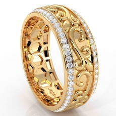 Vintage Vine Round Diamond Eternity Mens Wedding Band 14k Gold Yellow  (1Ct. tw.)