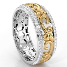 Vintage Vine Round Diamond Eternity Mens Wedding Band 14k Two Tone Gold 1.00Ct