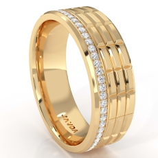 Brick Pattern Grooved Round Diamond Men's Eternity Wedding Band 14k Gold Yellow  (0.6Ct. tw.)