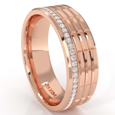 Brick Pattern Grooved Round Diamond Men's Eternity Wedding Band 14k Rose Gold  (0.6Ct. tw.)