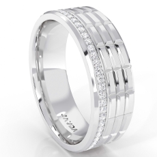 Brick Pattern Grooved Round Diamond Men's Eternity Wedding Band 14k Gold 0.60Ct