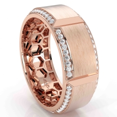 Grooved Matte Finish Round Diamond Eternity Men's Wedding Band 14k Rose Gold  (0.6Ct. tw.)