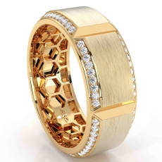 Grooved Matte Finish Round Diamond Eternity Men's Wedding Band 14k Gold Yellow  (0.6Ct. tw.)