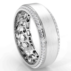 Honeycomb Matte Round Diamond Eternity Men's Wedding Band 14k White Gold 0.75Ct