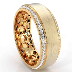 Honeycomb Matte Round Diamond Eternity Men's Wedding Band 14k Gold Yellow  (0.75Ct. tw.)
