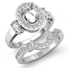 1.45Ct 3 Stone Diamond Engagement Ring 14K White Gold Bridal Set Oval Semi Mount