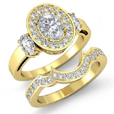 Classic 3 Stone Bridal Set diamond  14k Gold Yellow