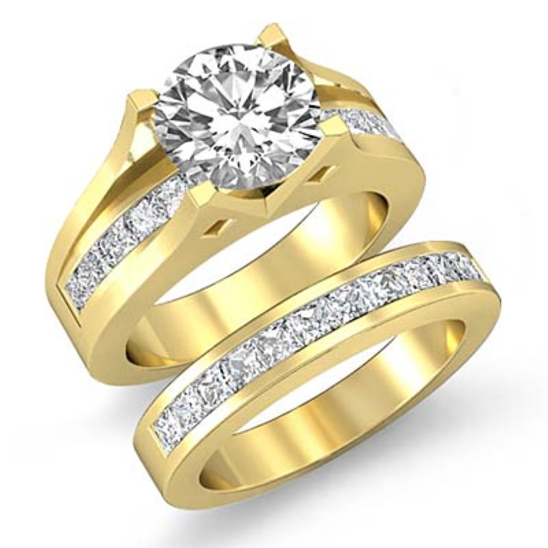 Channel Setting Bridal Set diamond Ring 14k Gold Yellow