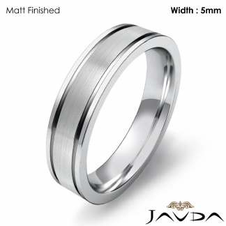 Flat Fit Solid Ring Mens Wedding Plain Band 5mm 14k Gold White 6.1g 6-6.75 Sz
