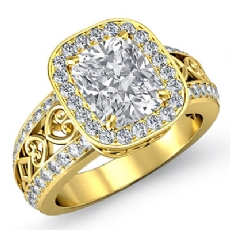 Halo Pave Set Filigree diamond Ring 14k Gold Yellow