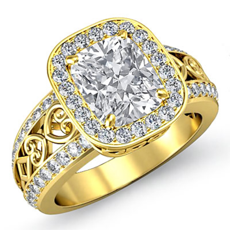 Halo Pave Set Filigree diamond Ring 14k Gold Yellow