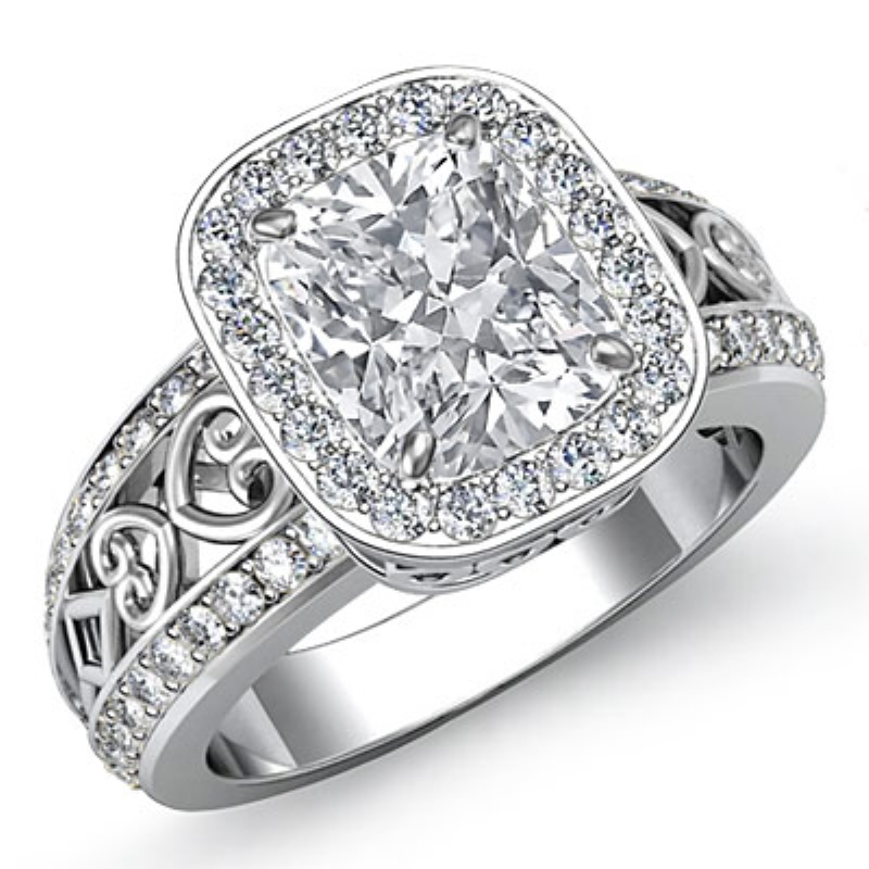 Halo Pave Set Filigree diamond Ring 14k Gold White