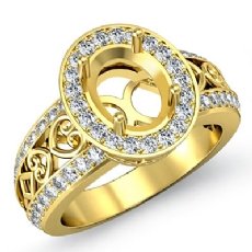 Diamond Engagement Ring 14k Gold Yellow Oval Semi Mount Halo Pave Setting (0.75Ct. tw.)