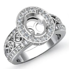 0.75 CT Diamond Engagement Ring 14k White Gold Oval Semi Mount Halo Pave Setting