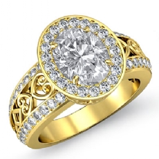Halo Pave Filigree Shank diamond Ring 18k Gold Yellow