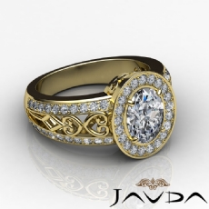 Halo Pave Filigree Shank diamond Ring 14k Gold Yellow