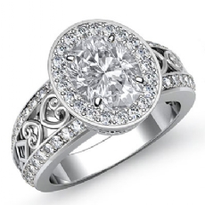 Halo Pave Filigree Shank diamond Ring 18k Gold White