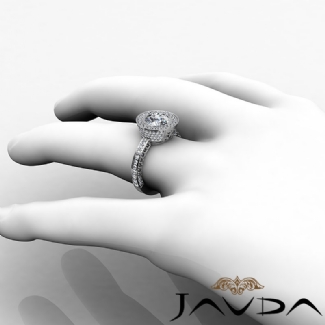 Round Diamond Engagement Bezel Halo Setting Semi Mount Ring 14k White Gold 1.5Ct