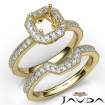 Pave Diamond Engagement Ring Asscher Bridal Set 14k Yellow Gold Semi Mount 1Ct - javda.com 