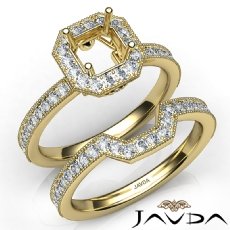Pave Diamond Engagement Ring Asscher Bridal Set 14k Gold Yellow Semi Mount  (1Ct. tw.)