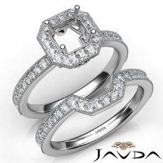 Pave Diamond Engagement Ring Asscher Bridal Set 14K White Gold Semi Mount 1Ct
