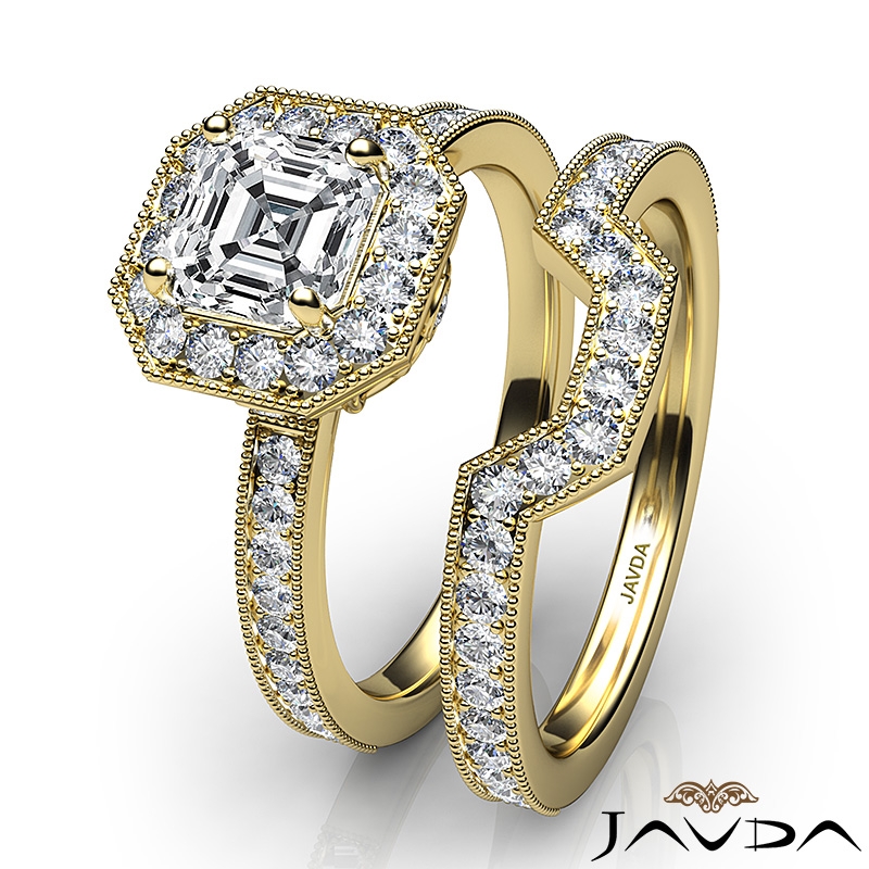 Milgrain Bezel Set Bridal diamond Ring 14k Gold Yellow