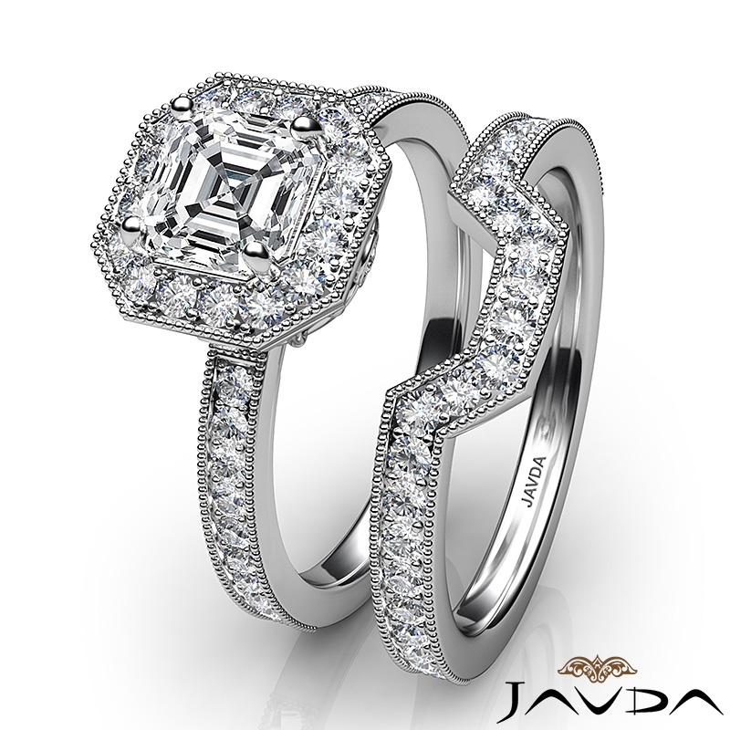 Milgrain Bezel Set Bridal diamond Ring 14k Gold White