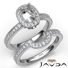 Pave Diamond Engagement Ring Cushion Bridal Set 14K White Gold Semi Mount 1Ct