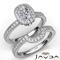 Milgrain Bezel Bridal Set diamond Ring 14k Gold White