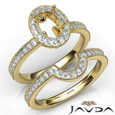 Diamond Engagement Ring Oval Halo Pave Bridal Set 14k Gold Yellow Semi Mount  (1Ct. tw.)