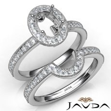 Diamond Engagement Ring Oval Halo Pave Bridal Set 14K White Gold Semi Mount 1Ct