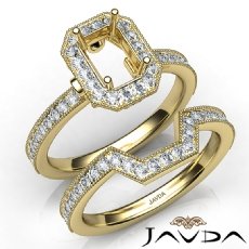 Pave Diamond Engagement Ring Emerald Bridal Set 14k Gold Yellow Semi Mount  (1Ct. tw.)